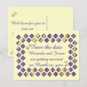 Paarse geeldiamanten buplifjes Sla de datum op Aankondigingskaart (Voorkant / Achterkant)