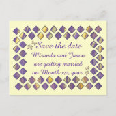 Paarse geeldiamanten buplifjes Sla de datum op Aankondigingskaart (Voorkant)