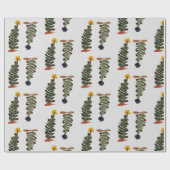 Paarse & geelgedroogde persbloem kerstboom cadeaupapier (Vlak)