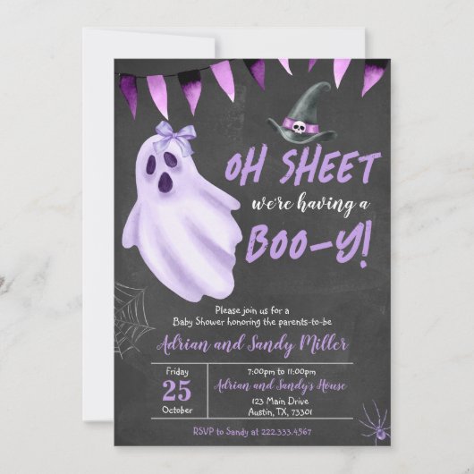 Paarse Geest Halloween Baby shower Uitnodiging (Voorkant)