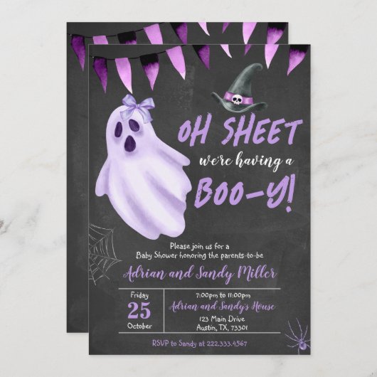 Paarse Geest Halloween Baby shower Uitnodiging (Voorkant / Achterkant)