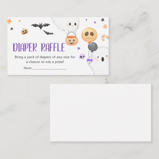 Paarse Geest Halloween Little Boo Luier Raffle Informatiekaartje (Voorkant / Achterkant)