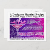 Paarse Geest Halloween Martini Recept Briefkaart (Voorkant / Achterkant)