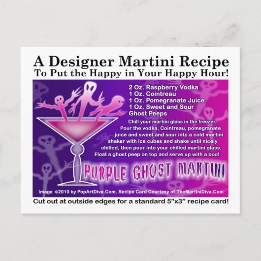 Paarse Geest Halloween Martini Recept Briefkaart (Voorkant)