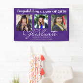 Paarse gefeliciteerd afgestudeerde 3 foto afstuder spandoek (Insitu)