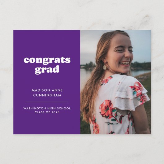 Paarse Gefeliciteerd Afstudeerder Foto Afstuderen Briefkaart (Voorkant)