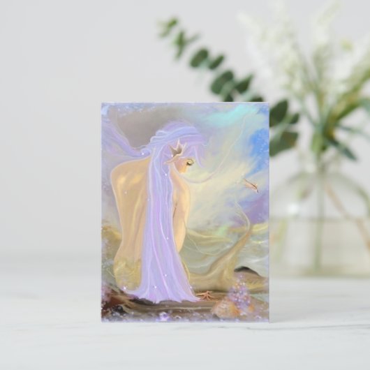 Paarse gehaaste zeemeermin briefkaart (Staand voorkant)