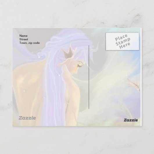 Paarse gehaaste zeemeermin briefkaart (Achterkant)