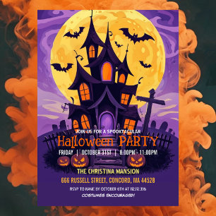 Paarse Geheime Huis Halloween Feest Uitnodiging Fu