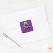 Paarse Gehoornde Monster Donkere Comic Sticker (Envelop)