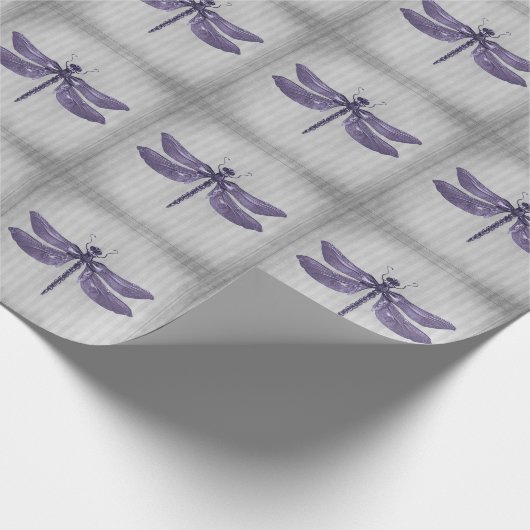 Paarse gejuwelde libel cadeaupapier (Hoek)