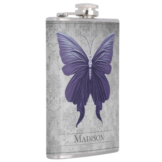 Paarse gejuwelde vlinderfles heupfles (Rechts)