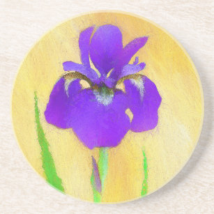 Paarse gekaarde irisschilderingen - Kute Original  Zandsteen Onderzetter