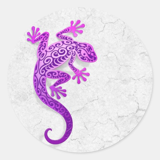 Paarse gekko klimmen op een witte muur ronde sticker (Voorkant)