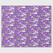 Paarse gekleurde 2e verjaardag eenhoorn patroon cadeaupapier (Vlak)