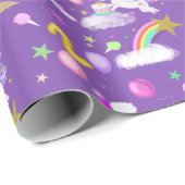 Paarse gekleurde 2e verjaardag eenhoorn patroon cadeaupapier (Rol Hoek)