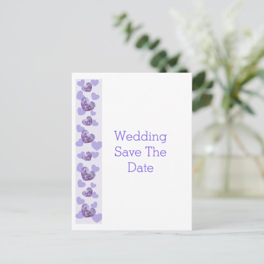 Paarse Gekleurde Bloemen Hart Wedding Save The Dat Aankondigingskaart (Staand voorkant)