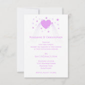 Paarse gekleurde harten ontwerp bruiloft kaart (Achterkant)
