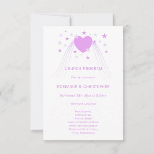 Paarse Gekleurde Harten Ontwerp Trouwprogramma (Achterkant)