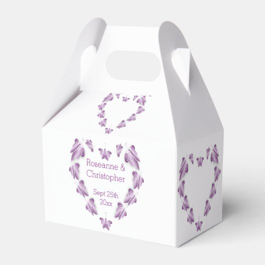 Paarse gekleurde vlinders ontwerp bruiloft bedankdoosjes (Voorkant Zijde)