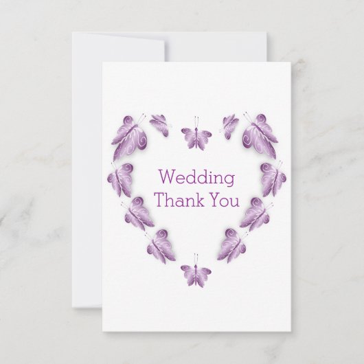 Paarse gekleurde vlinders ontwerp bruiloft bedankkaart (Voorkant)