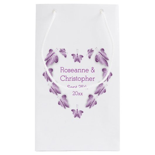 Paarse gekleurde vlinders ontwerp bruiloft klein cadeauzakje (Achterkant)