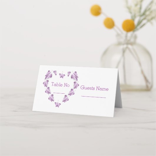 Paarse gekleurde vlinders ontwerp bruiloft plaatskaartje (Voorkant)