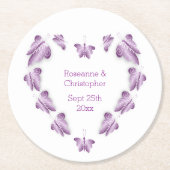 Paarse gekleurde vlinders ontwerp bruiloft ronde kartonnen onderzetter (Voorkant)
