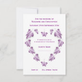 Paarse gekleurde vlinders ontwerp bruiloft RSVP kaartje (Achterkant)