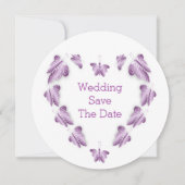 Paarse gekleurde vlinders ontwerp bruiloft save the date (Voorkant)
