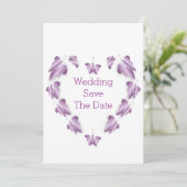 Paarse gekleurde vlinders ontwerp bruiloft save the date (Staand voorkant)