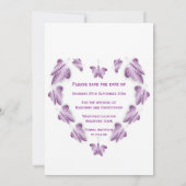 Paarse gekleurde vlinders ontwerp bruiloft save the date (Achterkant)