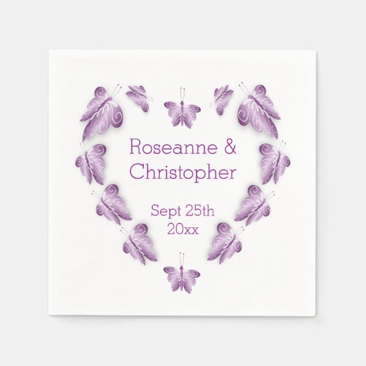 Paarse gekleurde vlinders ontwerp bruiloft servet (Voorkant)