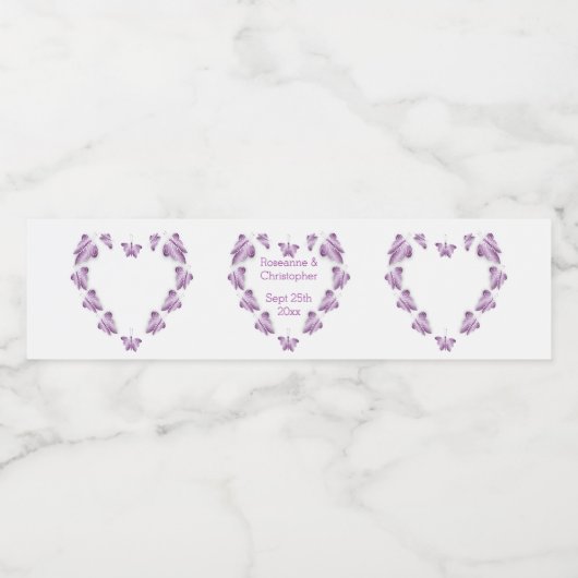 Paarse gekleurde vlinders ontwerp bruiloft waterfles etiket (Enkel label)