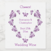 Paarse gekleurde vlinders ontwerp bruiloft wijn etiket (Enkel label)
