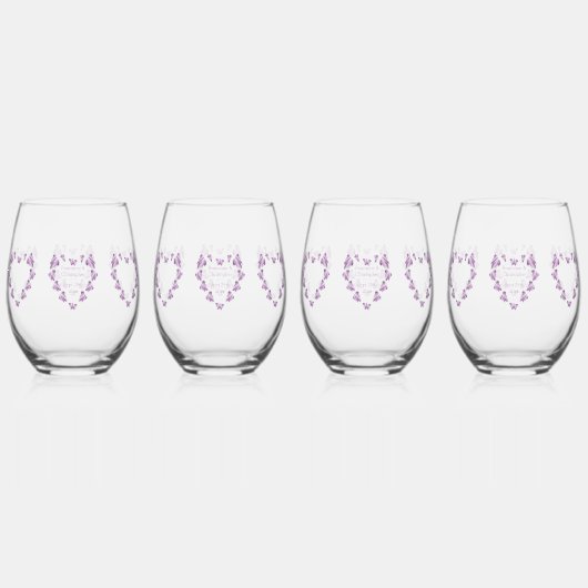 Paarse gekleurde vlinders ontwerp bruiloft wijnglas zonder voet (Achterkant)