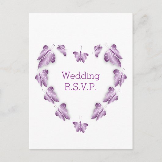 Paarse Gekleurde Vlinders Ontwerp Wedding RSVP Uitnodiging Briefkaart (Voorkant)