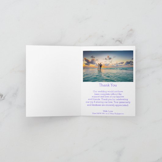 Paarse Gekleurde Wisteria Heart Design Wedding Bedankkaart (Binnen)