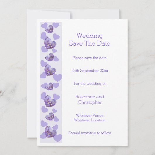 Paarse Gekleurde Wisteria Heart Design Wedding Save The Date (Voorkant)