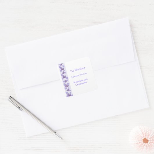 Paarse Gekleurde Wisteria Heart Design Wedding Vierkante Sticker (Envelop)