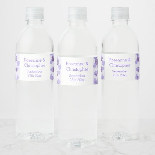 Paarse Gekleurde Wisteria Heart Design Wedding Waterfles Etiket (Flessen)