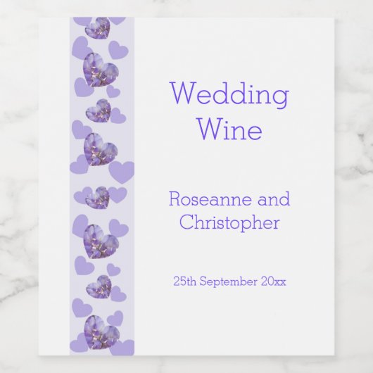 Paarse Gekleurde Wisteria Heart Design Wedding Wijn Etiket (Enkel label)