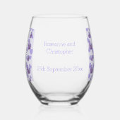 Paarse Gekleurde Wisteria Heart Design Wedding Wijnglas Zonder Voet (Voorkant)