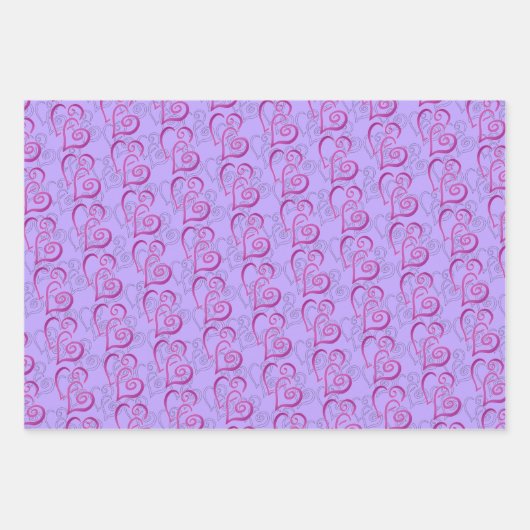 Paarse gekoppelde harten patronen voor het ompakke inpakpapier vel (Voorkant 2)