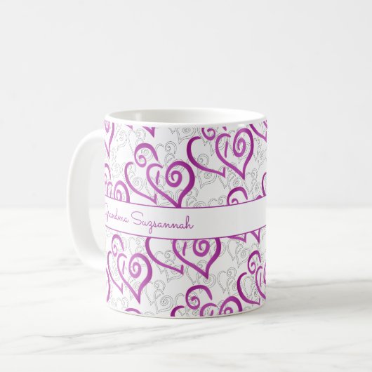 Paarse gekoppelde hartkunstwerken Aangepaste Mok (Voorkant links)