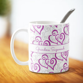 Paarse gekoppelde hartkunstwerken Aangepaste Mok