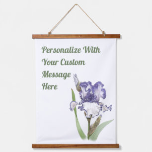 Paarse gekreukelde Iris bloem Botanische Kunst op Hangend Wandkleed