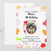 Paarse Gele Aangepaste Kinderverjaardagsuitnodigin Kaart (Voorkant / Achterkant)