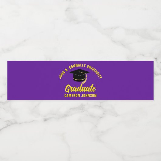 Paarse Gele Afstudeerfeest Gepersonaliseerd Waterfles Etiket (Enkel label)