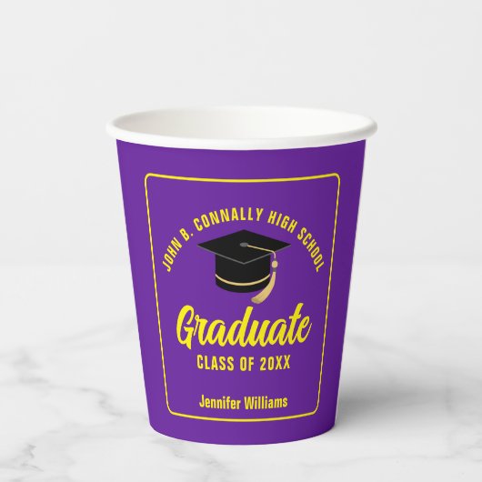 Paarse Gele Afstuderen Custom Graduation Party Papieren Bekers (Achterkant)